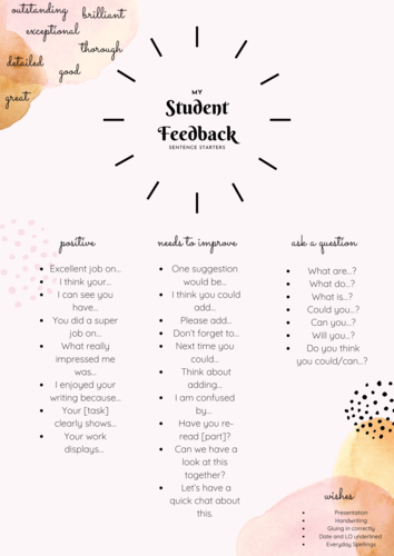 Student Feedback Sentence Stems | Teaching Resources