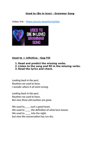 Used to + infinitive song and gap fill