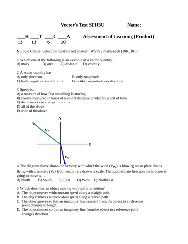 Test UNIFORM MOTION TEST Grade 11 Physics Vectors Test WITH ANSWERS #9