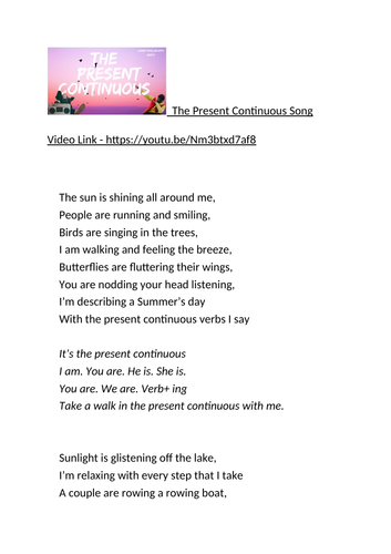 Present Continuous Song and gap fill exercises