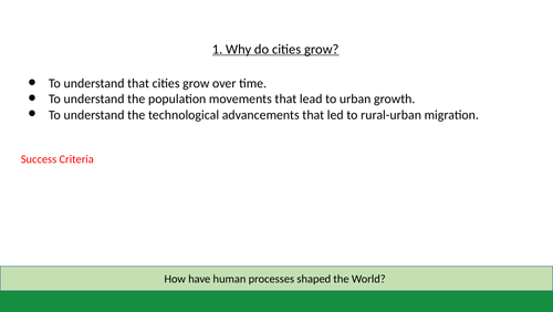 Topic 4: Urbanisation (year 8)
