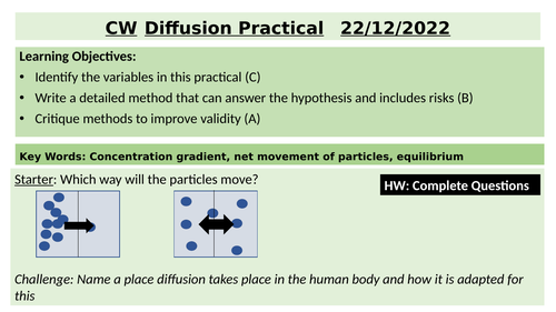 Diffusion practical plan and practical lesson