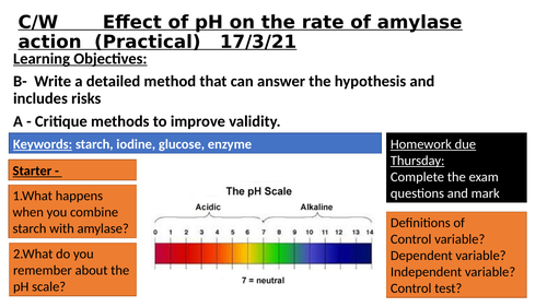 pH effect on amylase practical lesson