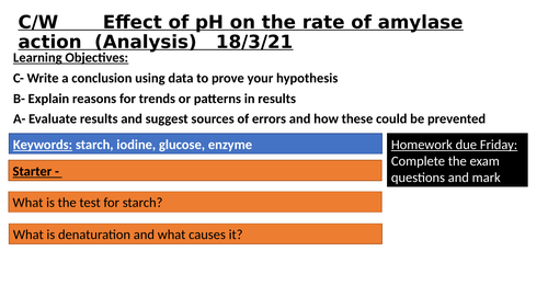 Effect of pH on amylase analysis lesson GCSE
