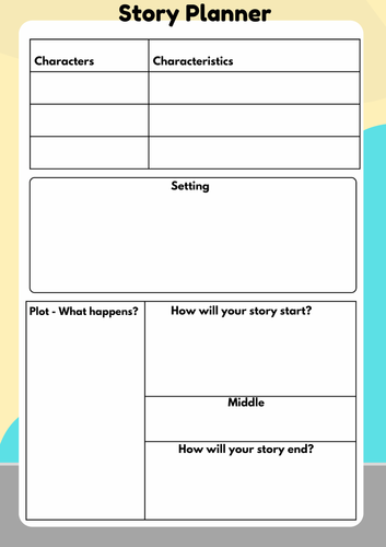 Story planner template for use in KS1 KS2 KS3 SEND