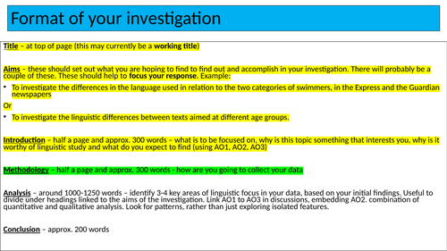 Methodology of the NEA Investigation: AQA English Language A Level