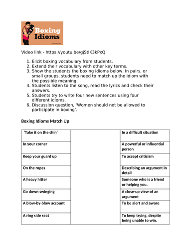 Boxing idioms worksheet