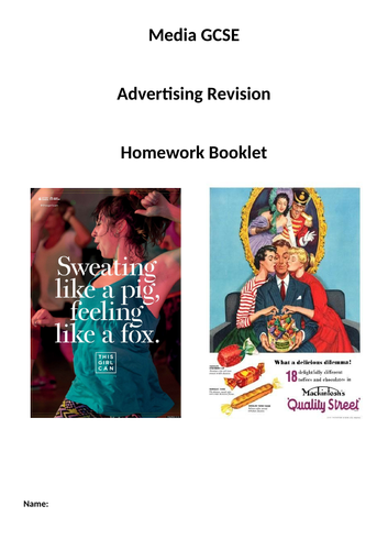 Eduqas GCSE Media Print Advert Homework and Revision Booklet