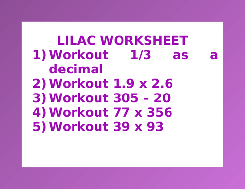 LILAC WORKSHEET 8