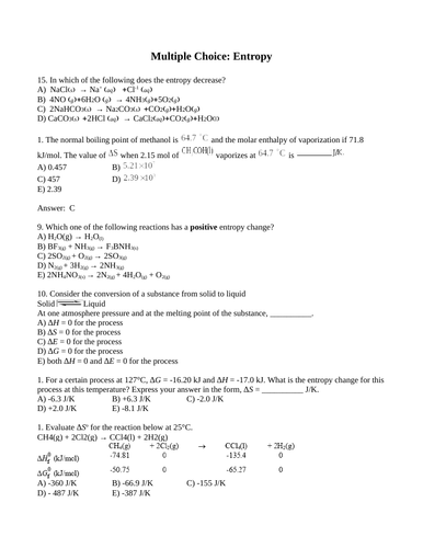 ENTROPY Multiple Choice AP Chemistry Multiple Choice (7 PAGES)