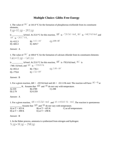 GIBBS FREE ENERGY Multiple Choice AP Chemistry Multiple Choice (7 PAGES)