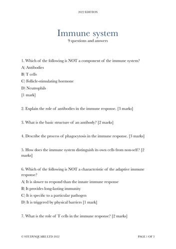 immune system critical thinking questions