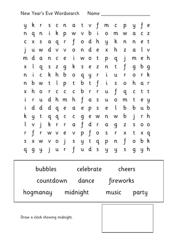 New Year's Eve Wordsearch