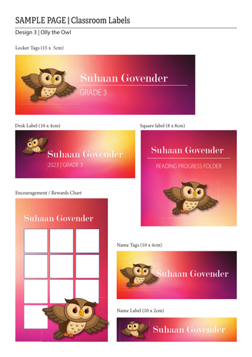 Ready to Print Classroom Labels Pack - Olly Owl Design