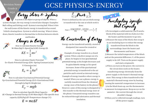 GCSE PHYSICS AQA revision notes-Energy-Grade 8/9 revision notes