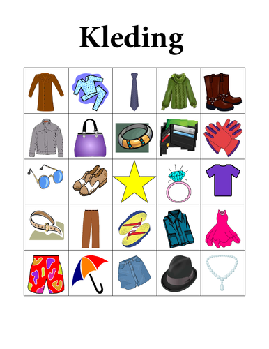Kleding (Clothing in Dutch) Bingo