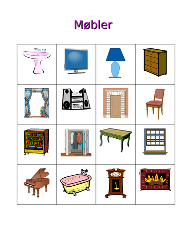Møbler (Furniture in Norwegian) Bingo