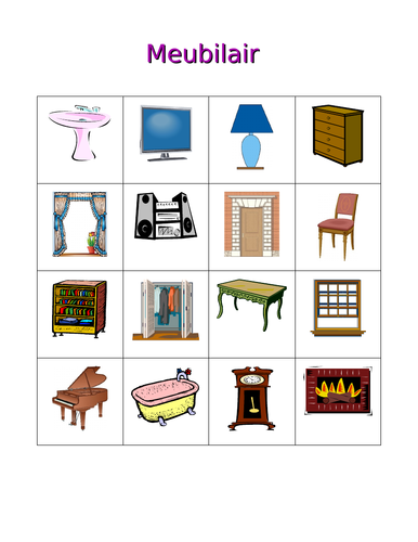 Meubilair (Furniture in Dutch) Bingo