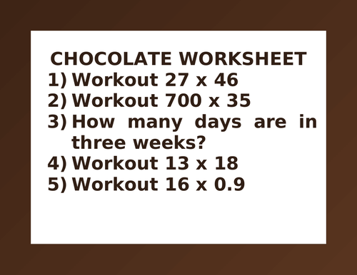 CHOCOLATE WORKSHEET 4