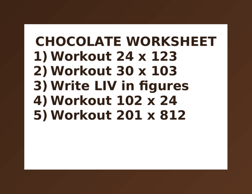 CHOCOLAE WORKSHEET 17