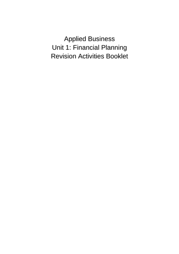 Applied Business Unit 1 Revision Activities Booklet
