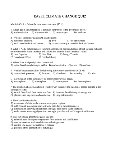 QUIZ CLIMATE CHANGE Quiz WITH ANSWERS Grade 10 Science Quiz Global ...