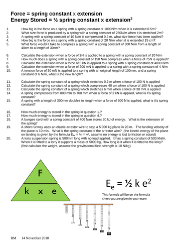 GCSE Physics Springs Calculations Worksheet