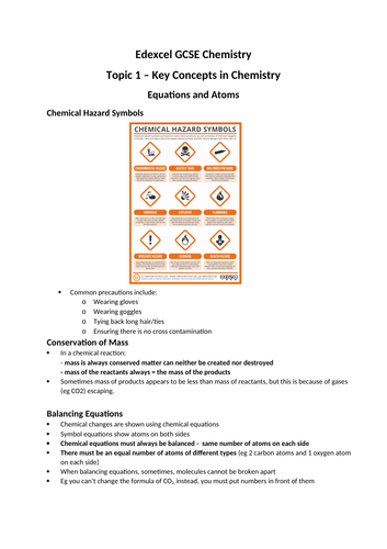 Edexcel GCSE chemistry Unit 1 revision notes