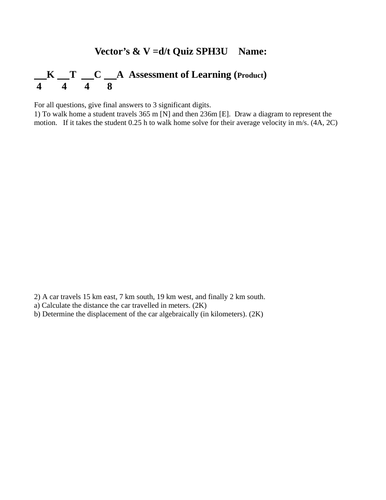 VELOCITY AND DISPLACEMENT QUIZ V=d/t Physics Quiz Vectors Quiz WITH ANSWERS #10
