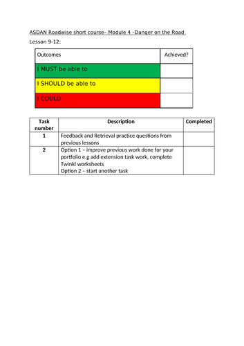 ASDAN Roadwise - road safety short course