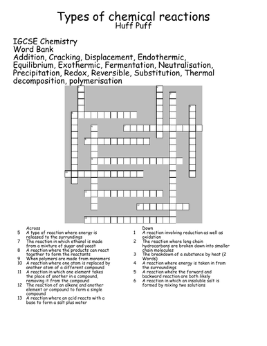 Types of chemical reactions crossword