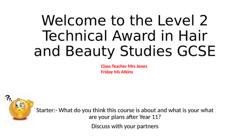 Hair & Beauty Technical Award C&G Y10 Unit 202 Term 1 all lessons SOW and plans