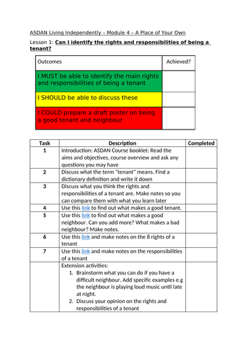 ASDAN Living Independently Short Course - module 4