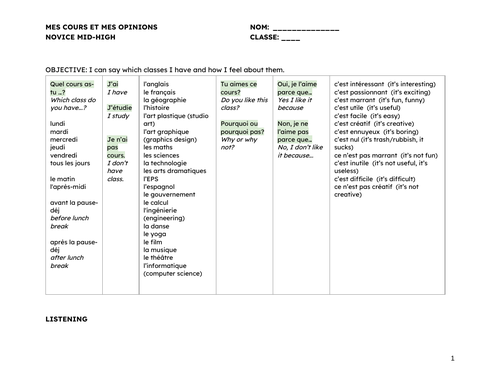 Mes Cours et Mes Opinions - Novice/Beginner - EPI method Mini Lesson