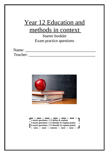 Sociology exam practice booklet for Families & house holds and Education with methods in context