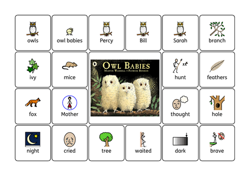 Owl Babies Key Vocabulary Wordmat with Widgit Symbols (SEND)