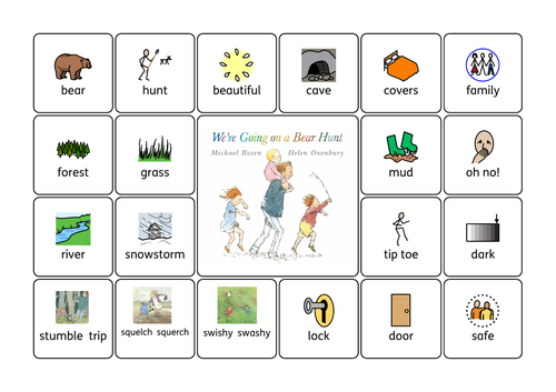 We're Going on a Bear Hunt Key Vocabulary Wordmat with Widgit Symbols (SEND)