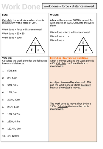 Work Done Equation Faded Practice