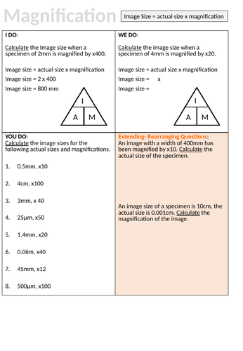 Magnification Equation Faded Practice