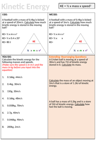 Kinetic Energy Equation Faded Practice