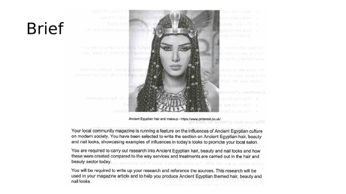 Ancient Egyptian research & template Hair & Beauty Technical Award C&G Y11 GCSE
