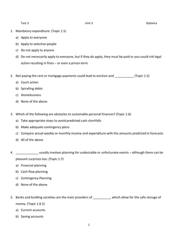 LIBF - Unit 3 - Diploma - MCQ Test 3