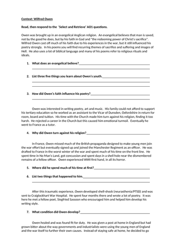 Wilfred Owen Context Comprehension