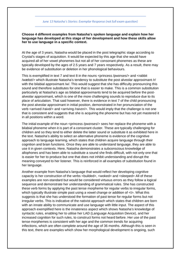 Child Language exemplar analysis