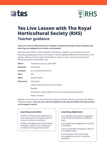 RHS Live Lesson - Teacher Guidance