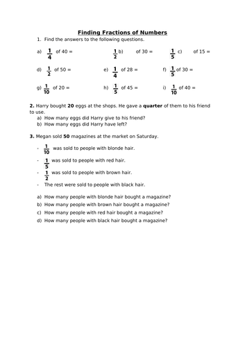 Fractions - Finding Fractions of Numbers | Teaching Resources