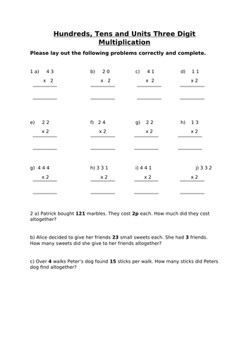 Three Digit Multiplication - Chimney Sums