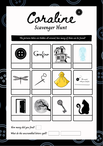 Coraline Movie Inspired Game. Scavenger Hunt - Find the Clues.