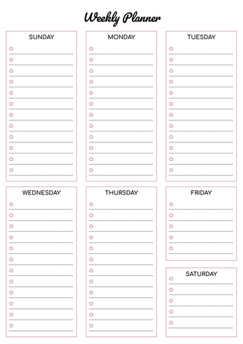 Weekly Organisation Template | Teaching Resources