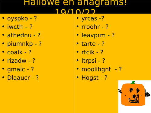 Hallowe'en anagrams